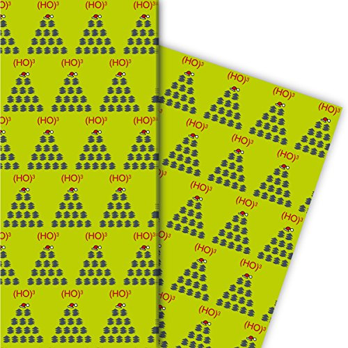 Grafisches Weihnachtspapier Set (4 Bogen) Dekorpapier mit Weihnachtsbaum Muster(Ho)3 als Geschenkverpackung & Überraschung zu Nikolaus, Advent, Weihnachten 32 x 48cm, in grün