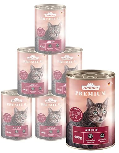 Dehner Premium Katzenfutter, Nassfutter getreidefrei, für ausgewachsene Katzen, Rind, 6 x 400 g Dose (2.4 kg)
