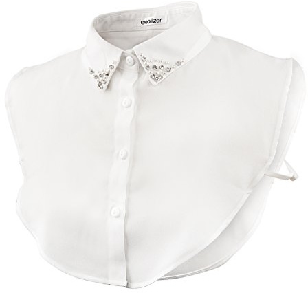 Wearlizer Frauen Kragen Abnehmbare Hälfte Shirt Bluse mit Strass Weiß (Chiffon Perle Strass)