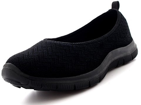 Get Fit Women’s Slip-On Ballerina Trainers - Lightweight Breathable Mesh Walking Shoes with Flexible Sole - Comfortable Casual Sneakers for Fitness, Travel & Everyday Wear - Black/Black - UK6/EU39