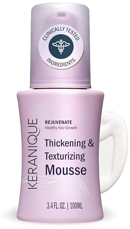 Keranique Volumizing Hair Mousse for Women – Thickening & Styling Anti-Frizz Foam for Fine, Straight, Wavy & Curly Hair – Lightweight Volume with Long-Lasting Hold – Non-Sticky, Non-Greasy – 3.4 Fl Oz