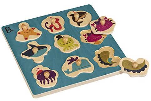 B. toys - Hide n' Sea Holzpuzzle mit bunten Meerestieren | Holzpuzzle mit 9 Meerestier-Teilen und großen Griffen; Steck- und Sortierspiel für kleine Hände, Für Kleinkinder; 18+ Monate