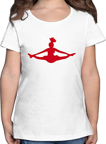 T-Shirt Mädchen - Kinder Sport Kleidung - Cheerleading - 140 (9/11 Jahre) - Weiß - Outfit Sportshirt 25. Geburtstag Tanzsport Tshirt Sport-Shirt Cheerleader Kurzarm Shirt t-Shirts t_Shirt Maedchen