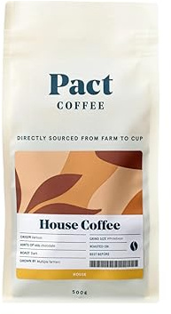Pact House Coffee, 500g, Wholebean | Dark & Rich Roast, Ethically Sourced, Freshly Roasted, Whole Coffee Beans