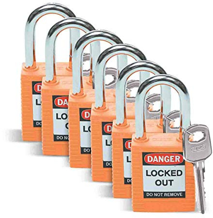 Candado de Seguridad de Nailon, 38.50mm x 86.50mm x 19.50mm, Naranja, Paquete de 6