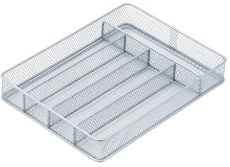 Honey-Can-Do KCH-02154 Steel Mesh 5-Compartment Cutlery Utensil Organizer, Silver