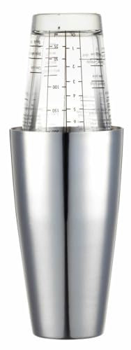 BarCraft Boston Cocktail Shaker Set with Printed Recipes in Gift Box, Stainless Steel / Glass, 400ml