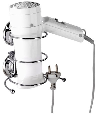 WENKO 16970100 Haartrocknerhalter Milazzo Super-Loc - Befestigen ohne Bohren, Kabelhalter, 15 x 11 x 11 cm, Silber