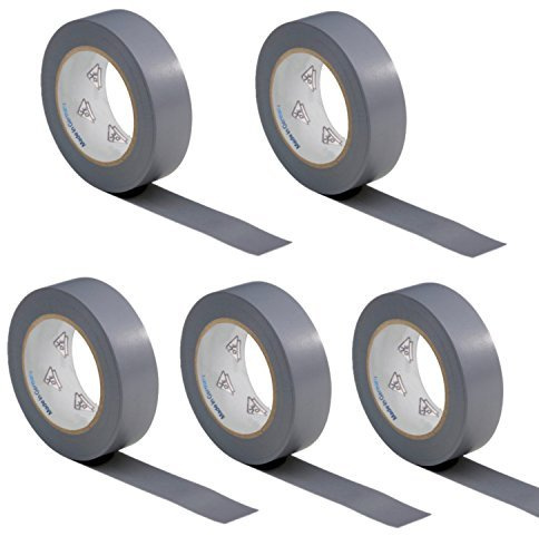 5 rollos VDE cinta aislante eléctrica PVC cinta adhesiva 15mm x 10m DIN EN 60454-3-1 color: gris