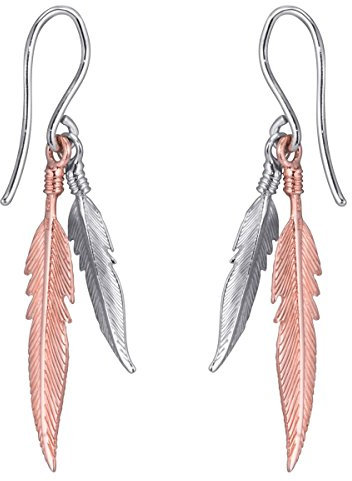 Materia Damen Ohrhänger Silber 925 Feder Ohrringe Rosegold SO-119-Rose