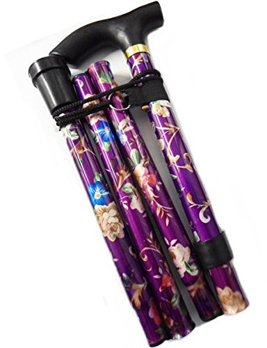 World Smallest Folding Walking Stick - Purple Floral