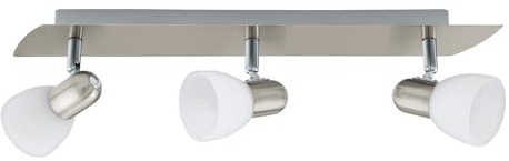 EGLO Deckenlampe Enea, 3 flammige Deckenleuchte | Deckenstrahler aus Metall in Nickel-Matt, satiniertes Glas in Weiß, Wohnzimmerlampe, Spots mit E14 Fassung, L 50 cm