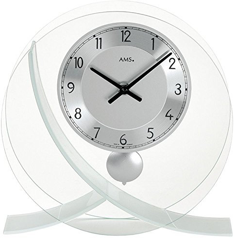 elegante Tischuhr von AMS. design Tisch Pendeluhr AMS 161 Uhr zum Stellen mit Pendel Quarz Rundglas-Design Metallzifferblatt
