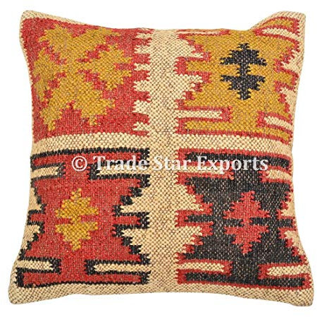 Handgefertigt Kilim Kissenbezug 18 x 18, dekorativer Überwurf-, Indian Kissenbezug, Jute Kissenbezüge, Outdoor Kissen, Boho kissenrollen