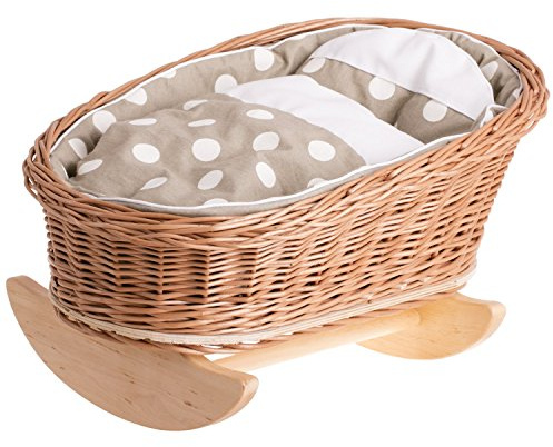 e-wicker24 Handgeflochtene Weidenwiege für Puppen – reizendes und langlebiges Puppenbettchen Puppenwiege ideal für fantasievolles Spielen Kinderzimmerdekoration Schaukelbett aus Korbgeflecht