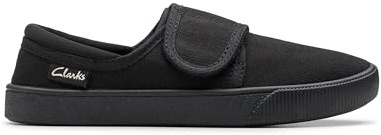 Clarks Hopper Run Kid Textile Plimsolls In Black Wide Fit Size 13