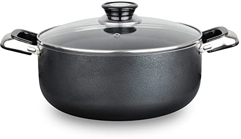 Alpine Cuisine 13 Quart Non-stick Stock Pot with Tempered Glass Lid and Carrying Handles, Multi-Purpose Cookware Aluminum Dutch Oven for Braising, Boiling, Stewing