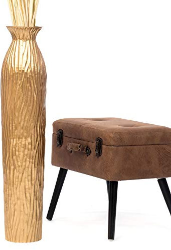 Leewadee Grand Vase A Poser Au Sol pour Branches Décoratives De Pampa, Vase en Bois De Manguier, 85 cm, Doré