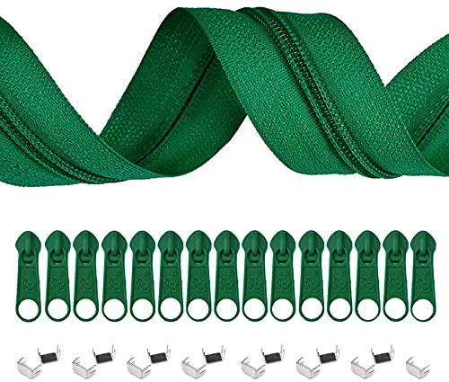 6m Endlos-Reißverschluss 5mm mit 15 Zippern und 15 Endstücke freie Farbwahl, Farbe:S242 grasgrün