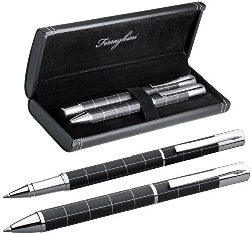 Ferraghini Schreibset aus Metall - mit Kugelschreiber und Rollerball im ansprechenden Etui