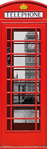 1art1 London Rote Telefonzelle Mit Big Ben Und Themse, Collage, 1-Teilig Selbstklebende Fototapete Poster-Tapete 240x75 cm