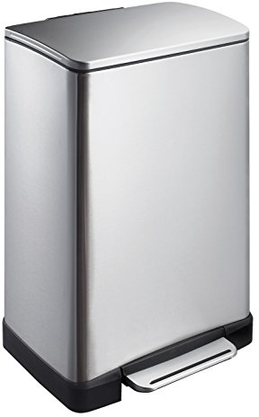 EKO E-Cube 40L Mülleimer mit Deckel Tretmülleimer mit Deodorantfach Edelstahl silber, mit Entfernbarer Inneneimer (Dämpfer-System, Fingerabdruck frei, Stay-Open, Abfallbeutelfixierung) | Eckig, Volumen 40 l, Anti-Fingerprint-Beschichtung
