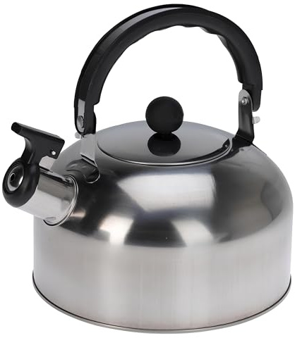 Flötenkessel 2l Pfeifkessel Teekessel Pfeifkanne Wasserkocher Wasserkessel, Silber/Schwarz