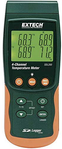 EXTECH 4-Kanal-Thermometer/Datenlogger, 1 Stück, SDL200 | 4-Kanal-Logging, 6 Thermoelementtypen (J/K/E/T/R/S), 2-Kanal RTD Pt100, SD-Excel, hintergrundbel.