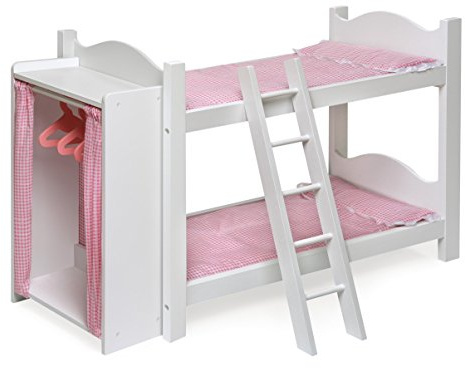 Badger Basket Doll Bunk Bed with Armoire for 18 to 22-Inch Dolls – Includes Bedding, Ladder, and Storage – Perfect for Imaginative Play