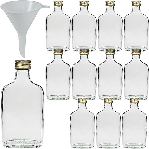 12 Glasflaschen 200ml mit Schraubverschluss zum Selbstbefüllen inkl. einem Einfülltrichter Ø 7 cm , 200 ml ( 12er Pack)
