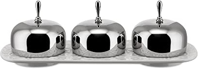 Alessi MW15 Dressed Marmeladenschale mit 3 Kammern aus Porzellan, 5 x 21.5 x 27 cm, Weiß