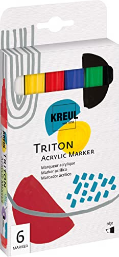 KREUL 17890 - Triton Acrylic Marker edge, 6 Stifte, Keilspitze, Strichstärke circa 1 bis 4 mm, auf Wasserbasis, Acrylmalstifte zur Gestaltung von Papier, Holz, Stein und vielem mehr