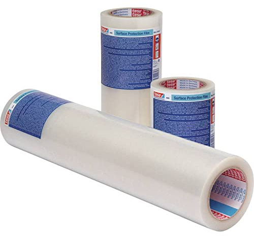 tesa Pellicola adesiva da costruzione, 200 my, pellicola barriera al vapore, ideale per finestre, pellicola di copertura autoadesiva, pellicola in polietilene trasparente, 100 metri