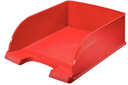Leitz Briefkorb A4 Jumbo, Briefablage mit extra großem Fassungsvermögen in Premium-Qualität, Stapelbares Ablagefach als Schreibtisch-Organizer, Kombinierbar mit Plus-Serie, Rot, 52330025