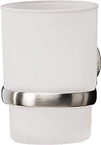 Fackelmann Glas mit Halter FUSION, Glas-Zahnputzbecher mit vernickeltem Halter (Farbe: Silber), Menge: 1 Stück