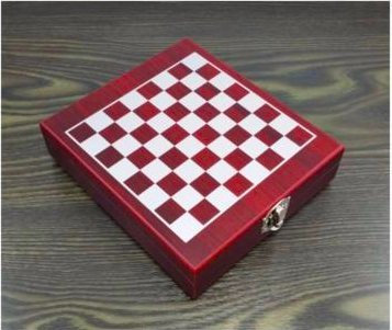 Holzbox mit Spiel Schach Reise- und Zubehör Wein Messer Korkenzieher Thermometer und Ring Entlüftungsventil