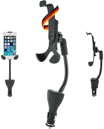 SCHWAIGER LHSP200 513 Universale Smartphone Halterung bis 5,5 Zoll Handyhalterung Auto KFZ-Halterung PKW Smartphonehalter mit USB-A Buchsen Schwanenhals