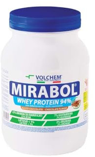 Volchem Mirabol Whey Protein 94, Integratore Alimentare con Proteine del Siero del Latte, 22% Aminoacidi Ramificati, con Arginina e Glutammina, Barattolo con Polvere Solubile, Gusto Cioccolato, 750 g