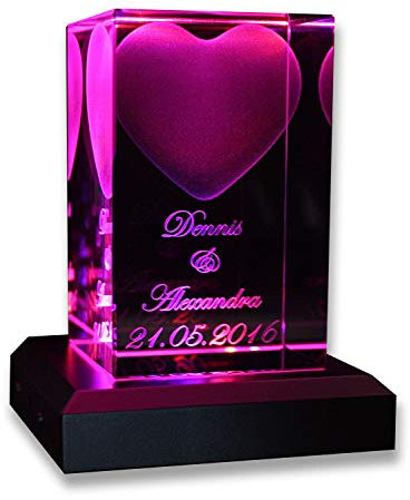 VIP-LASER 3D Herz mit Wunschtext inkl. LED Leuchtsockel Schwarz & Gravur | Personalisiertes Geschenk graviert für Frauen und Männer | Geschenkidee zu Weihnachten Valentinstag Jahrestage