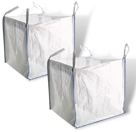 Airtech-UK 2 x New FIBC Bulk Builders Garden Jumbo 1 Ton Bag Waste Sacks with Handles 85 cm x 85 cm x 85 cm Open Top Plain Bottom Rubble Sack Jumbo Sacks Storage