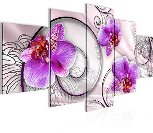 Runa Art - Quadri Orchidea Fiori 200 x 100 cm 5 Pezzi XXL Decorazione Murale Design Rosa Viola 208351a
