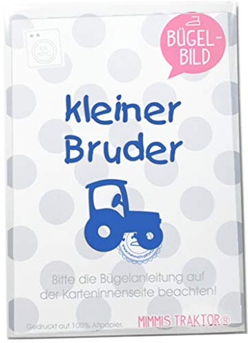 Bügelbild kleiner Bruder mit Traktor Flockfolie Aufbügler Applikationen Bügelsticker für Stoffe Textilien Kinder zum Aufbügeln Flicken, Farbe:blau