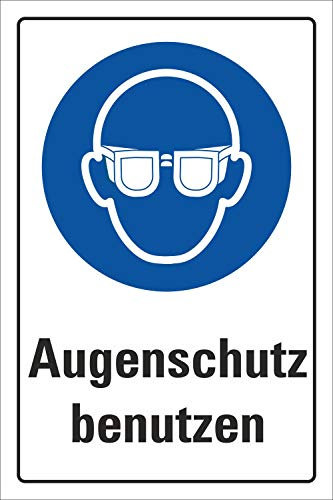 Schild Augenschutz benutzen, DIN ISO 7010, 3 mm Alu-Verbund 300 x 200 mm