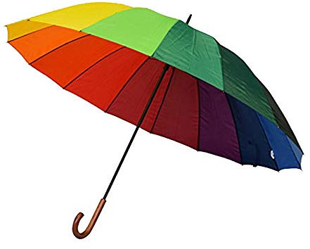 Regenschirm lang Damen XXL für Zwei Personen – Regenbogen – Happy Rain Regenschirm, lang, Durchmesser 130 cm, sehr robust, 16 Streben, Mehrfarbig