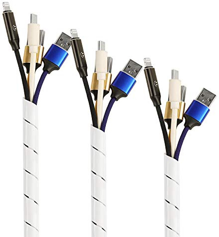 TPFNet 3er Pack Spiral Kabelschlauch 6-60mm Durchmesser, Kabel Organizer, Kabel verstecken, Kabel Kanal, Kabelkanal Schutz Kabelhülle, Kabelschutzschlauch Weiß, 10m
