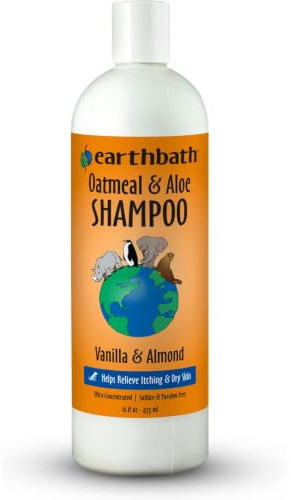 earthbath, Oatmeal & Aloe Dog Shampoo - Oatmeal Shampoo for Dogs, Itchy, Dry Skin Relief, Dog Wash, Made in USA, Cruelty Free Pet Shampoos - Vanilla & Almond, 16 Oz (1 Pack)