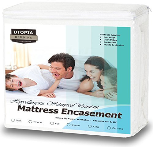 Utopia Bedding Coprimaterasso di alta qualità con cerniera (per materassi da 30,5 cm, king size) – impermeabile e a prova di cimici da letto – Coprimaterasso a sei lati