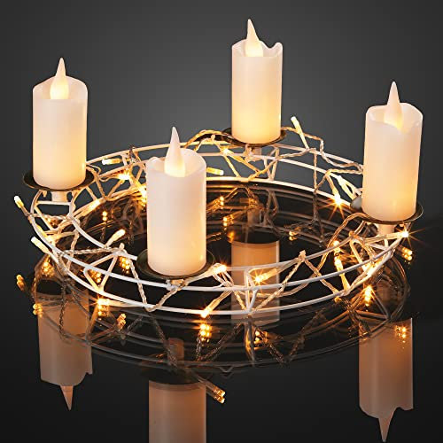 hellum LED Kerzen mit Metallkranz für innen, Weihnachtskranz, Advent
