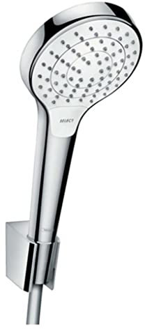 hansgrohe Croma Select S Duschkopf inkl. Duschkopfhalter, 3 Strahlarten, Weiß/Chrom