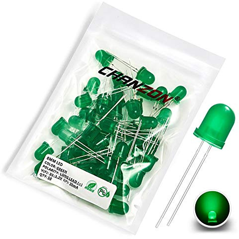 CHANZON 50 pezzi 8mm LED verde diffuso luci a diodi (lenti colorate smerigliate rotonde DC 3V 20mA) Lampadine di illuminazione Lampade Componenti elettronici Indicatore Diodi a emissione luminosa